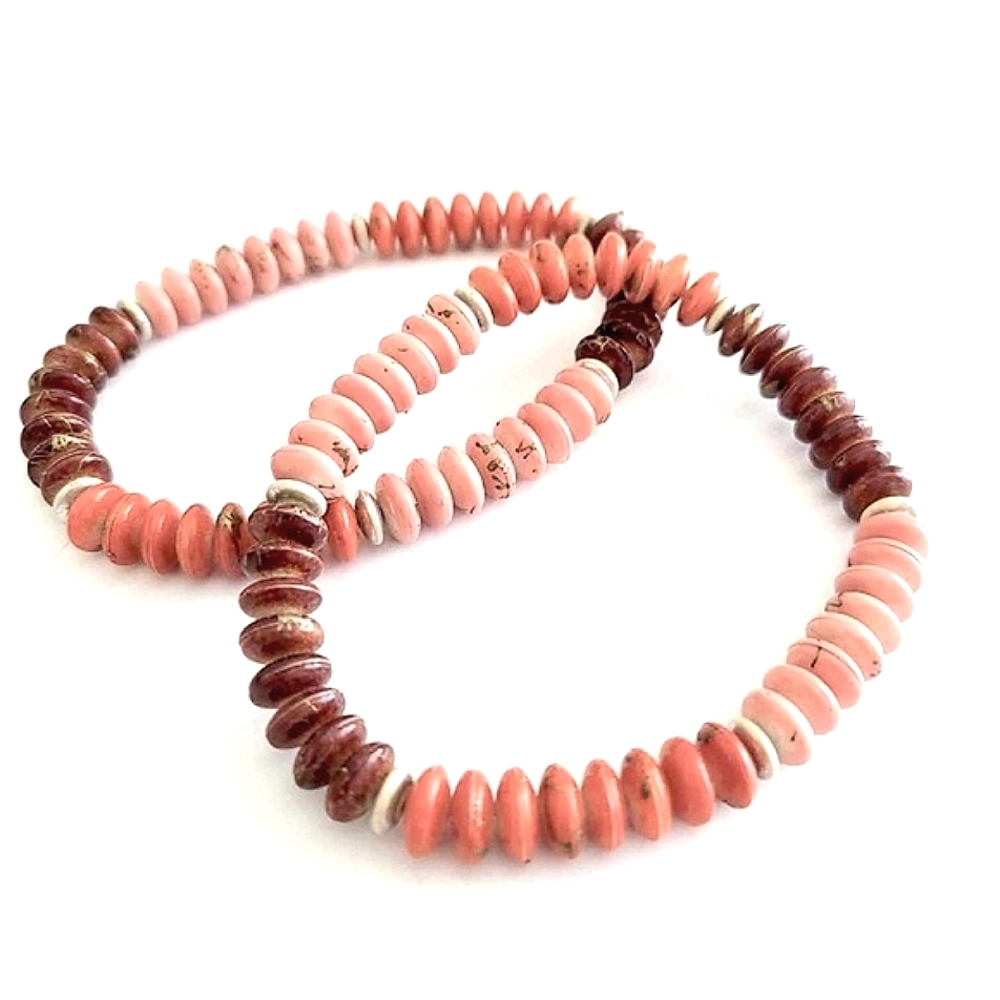 Vintage Coral Brown Beaded Stretch Bracelet Set